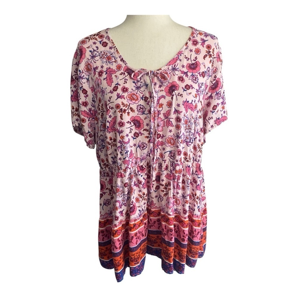 TORRID-WOMENS PINK AND WHITE BABYDOLL TOP-SIZE 2X